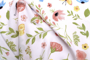 Tissu Popeline Viscose Imprimé Jardin Rose pâle -Au Mètre 2