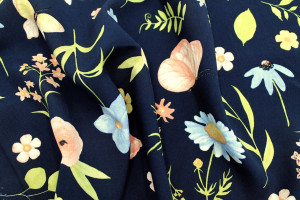 Tissu Popeline Viscose Imprimé Jardin Marine -Au Mètre 2