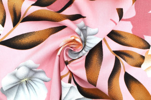 Tissu Popeline Viscose Imprimé Fleur Calenda Rose -Au Mètre