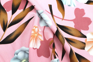 Tissu Popeline Viscose Imprimé Fleur Calenda Rose -Au Mètre 2