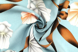 Tissu Popeline Viscose Imprimé Fleur Calenda Bleu -Au Mètre