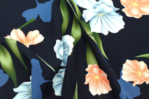 Tissu Popeline Viscose Imprimé Fleur Calenda Marine -Au Mètre 2