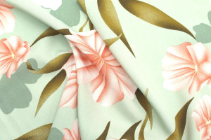 Tissu Popeline Viscose Imprimé Fleur Calenda Pistache -Au Mètre 2