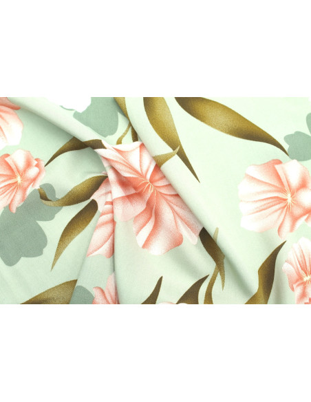 Tissu Popeline Viscose Imprimé Fleur Calenda Pistache -Au Mètre