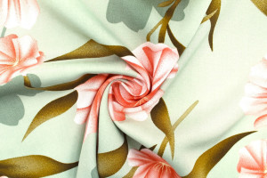 Tissu Popeline Viscose Imprimé Fleur Calenda Pistache -Au Mètre