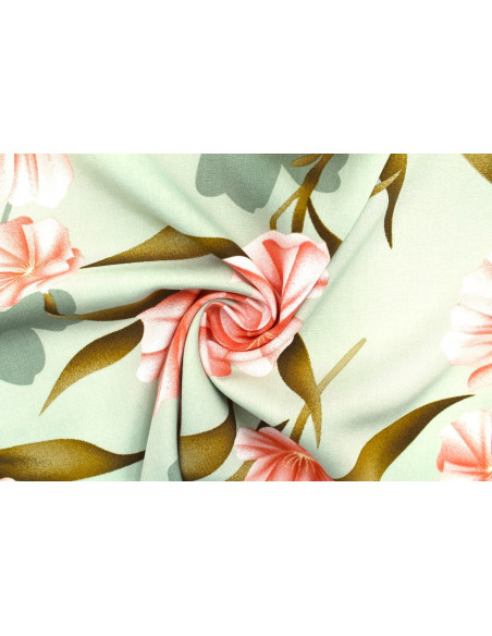Tissu Popeline Viscose Imprimé Fleur Calenda Pistache -Au Mètre