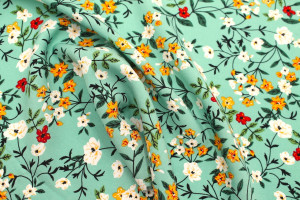 Tissu Popeline Viscose Imprimé Fleur Satini Vert -Au Mètre 2
