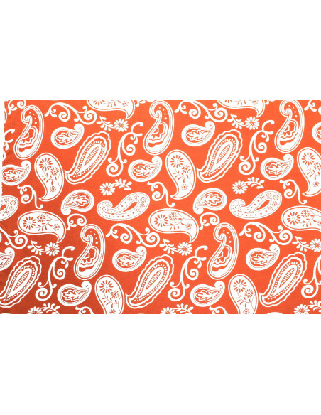 Tissu Popeline Viscose Imprimé Paisley Orange -Au Mètre