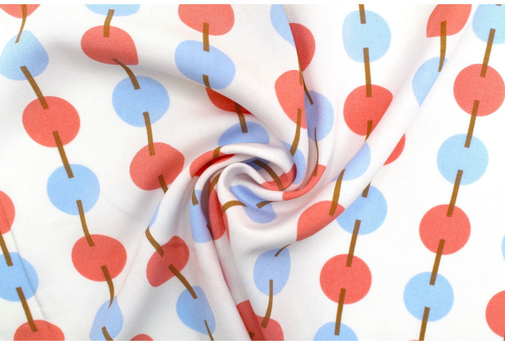 Tissu Popeline Viscose Imprimé Maillons Bleu et Rose -Au Mètre