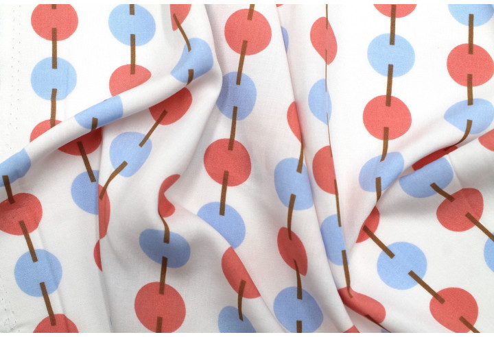 Tissu Popeline Viscose Imprimé Maillons Bleu et Rose -Au Mètre