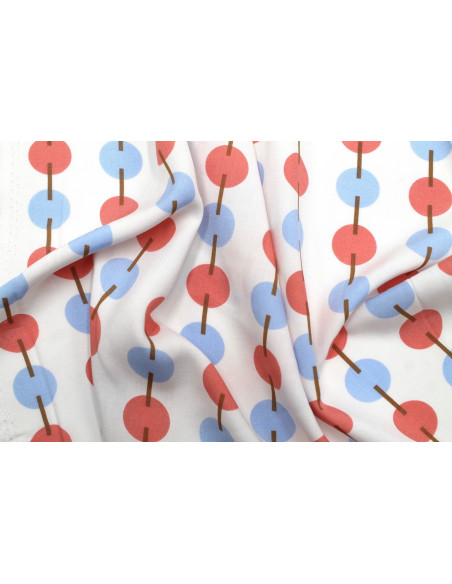 Tissu Popeline Viscose Imprimé Maillons Bleu et Rose -Au Mètre