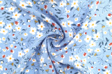 Tissu Popeline Viscose Imprimé Fleur Jolia Bleu -Au Mètre