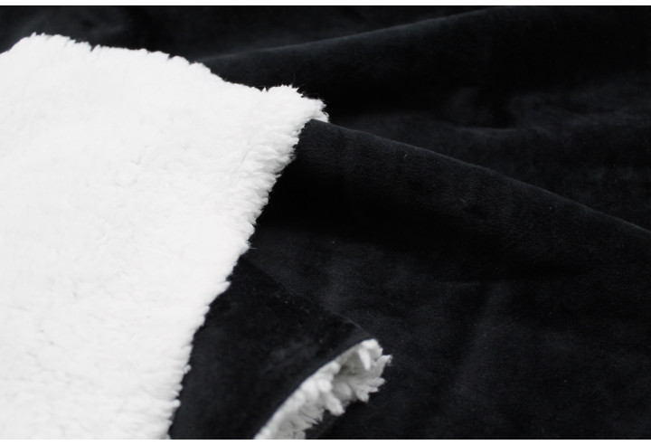 Tissu Velours Ras Noir envers Sherpa Blanc -Au Mètre