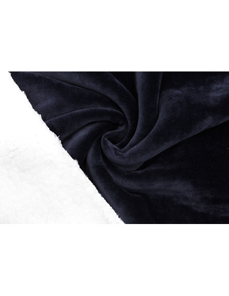 Tissu Velours Ras Marine envers Sherpa Blanc -Au Mètre