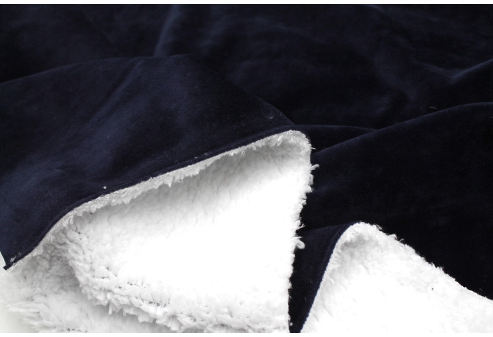 Tissu Velours Ras Marine envers Sherpa Blanc -Au Mètre