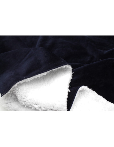 Tissu Velours Ras Marine envers Sherpa Blanc -Au Mètre