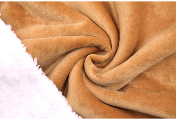 Tissu Velours Ras Camel envers Sherpa Blanc -Au Mètre