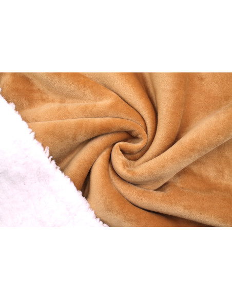 Tissu Velours Ras Camel envers Sherpa Blanc -Au Mètre