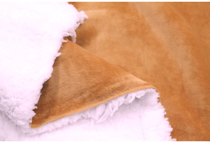 Tissu Velours Ras Camel envers Sherpa Blanc -Au Mètre