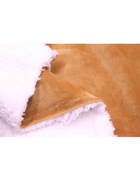 Tissu Velours Ras Camel envers Sherpa Blanc -Au Mètre