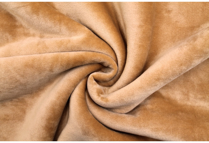 Tissu Velours Ras Camel envers Sherpa Blanc -Au Mètre