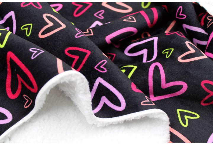 Tissu Velours Ras Love Noir envers Sherpa Blanc -Au Mètre