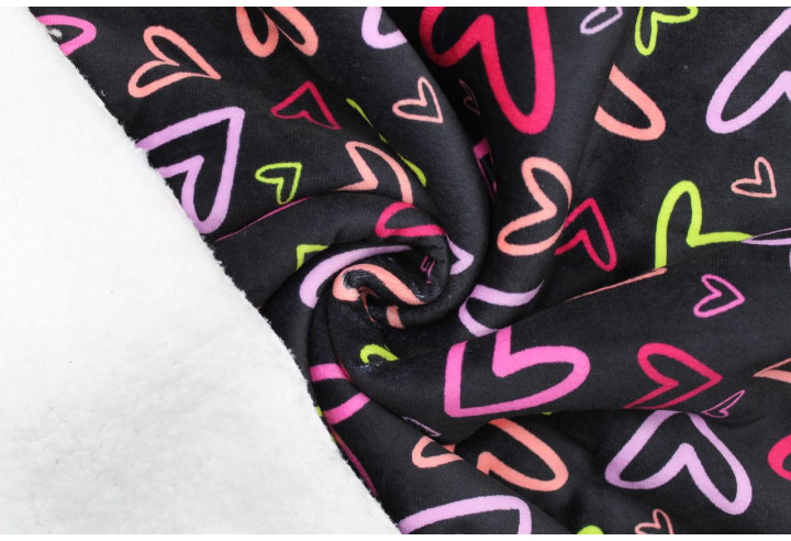 Tissu Velours Ras Love Noir envers Sherpa Blanc -Au Mètre