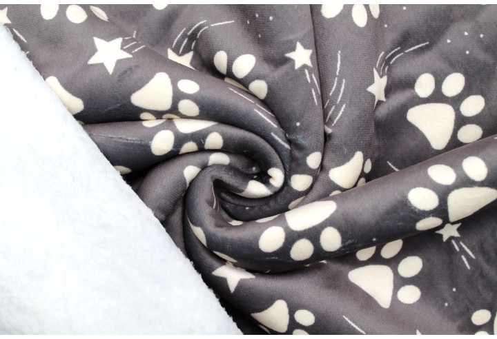 Tissu Velours Ras Papattes Gris envers Sherpa Blanc -Au Mètre