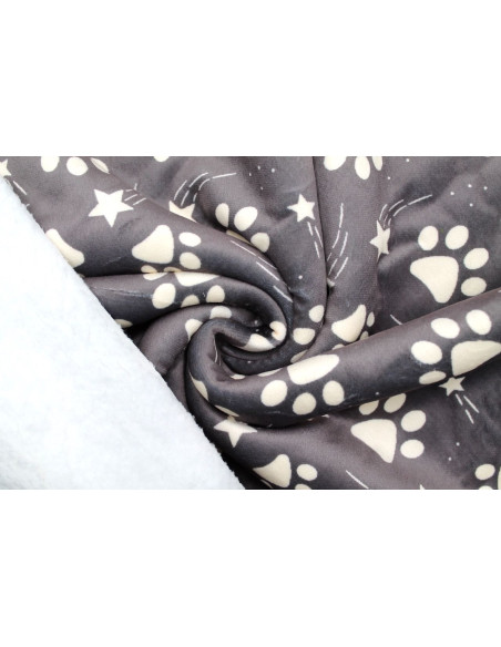 Tissu Velours Ras Papattes Gris envers Sherpa Blanc -Au Mètre