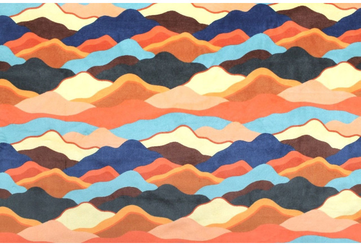 Tissu Velours Ras Montagnes Multicolor envers Sherpa Blanc -Au Mètre