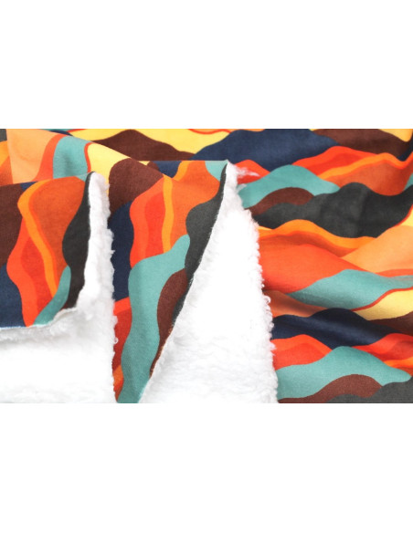 Tissu Velours Ras Montagnes Multicolor envers Sherpa Blanc -Au Mètre