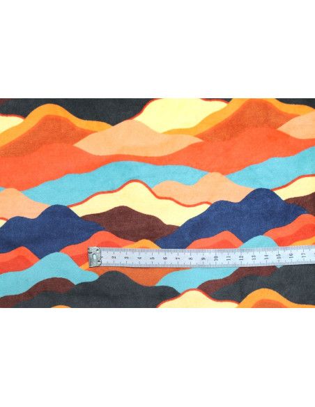 Tissu Velours Ras Montagnes Multicolor envers Sherpa Blanc -Au Mètre