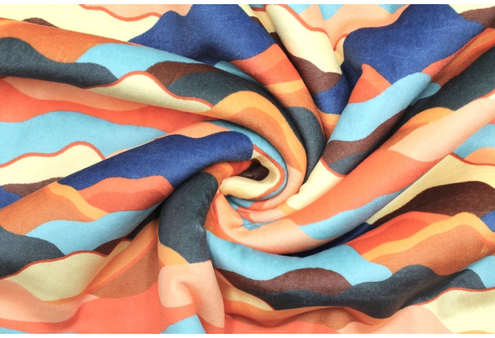 Tissu Velours Ras Montagnes Multicolor envers Sherpa Blanc -Au Mètre