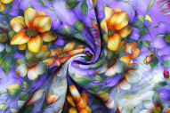 Tissu Gabardine Viscose Imprimé Fleur Fantaisie Violet -Au Mètre