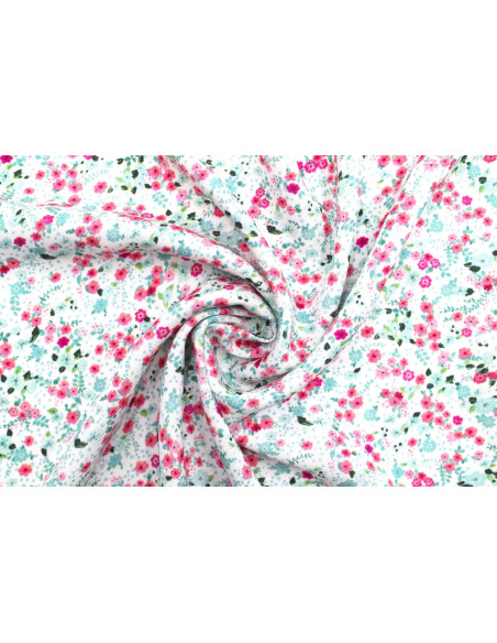 Tissu Gabardine Viscose Imprimé Petites Fleurs Rose -Au Mètre