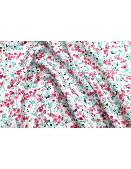 Tissu Gabardine Viscose Imprimé Petites Fleurs Rose -Au Mètre