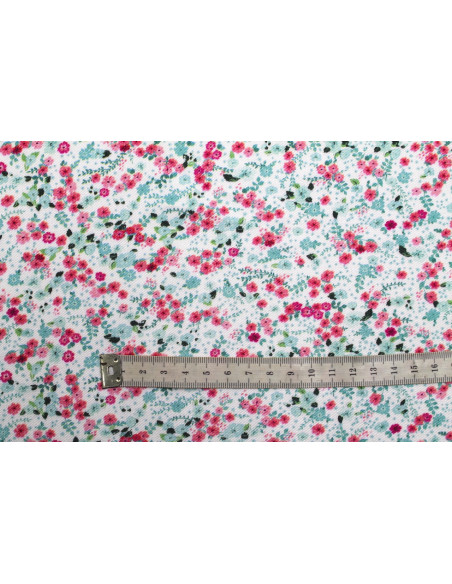 Tissu Gabardine Viscose Imprimé Petites Fleurs Rose -Au Mètre