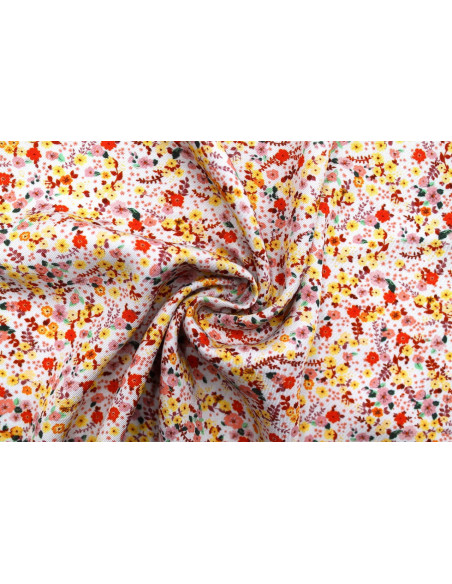 Tissu Gabardine Viscose Imprimé Petites Fleurs Orange -Au Mètre