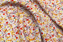 Tissu Gabardine Viscose Imprimé Petites Fleurs Orange -Au Mètre