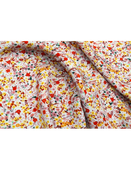 Tissu Gabardine Viscose Imprimé Petites Fleurs Orange -Au Mètre