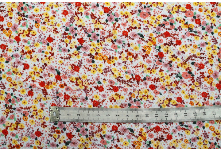 Tissu Gabardine Viscose Imprimé Petites Fleurs Orange -Au Mètre