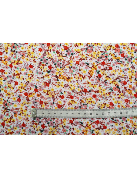 Tissu Gabardine Viscose Imprimé Petites Fleurs Orange -Au Mètre