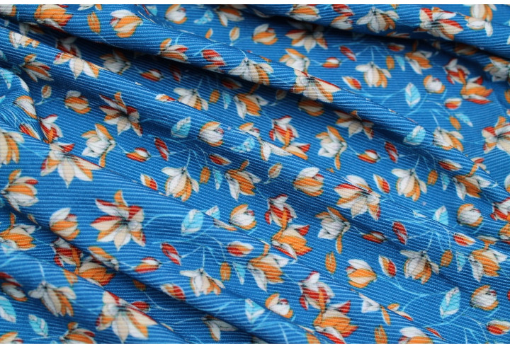 Tissu Velours Côtelé Fleur Magnolia Canard -Au Mètre
