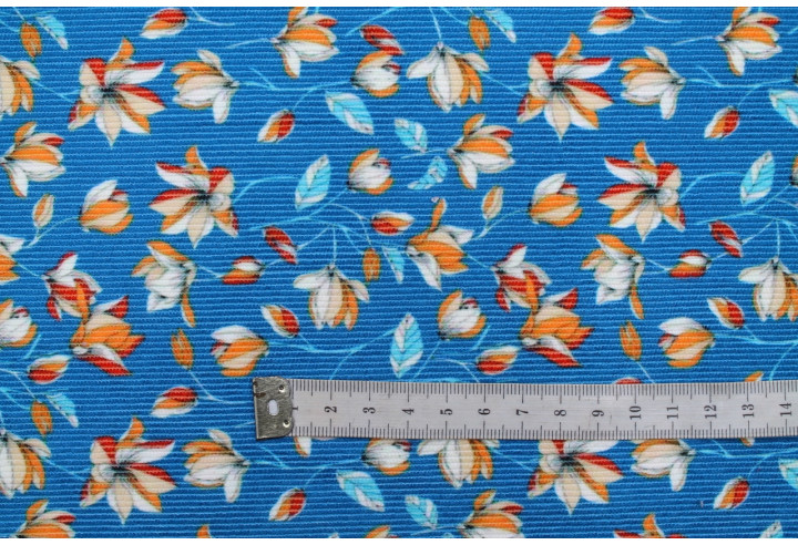 Tissu Velours Côtelé Fleur Magnolia Canard -Au Mètre