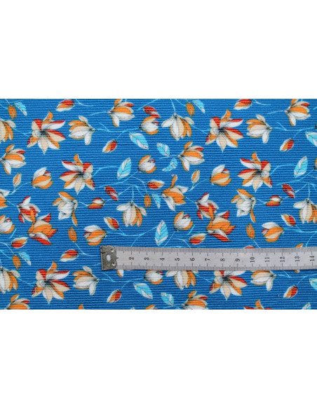Tissu Velours Côtelé Fleur Magnolia Canard -Au Mètre