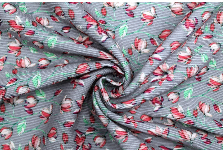 Tissu Velours Côtelé Fleur Magnolia Gris -Au Mètre