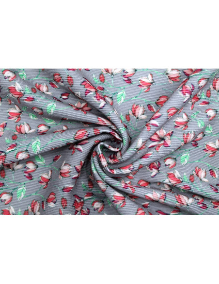 Tissu Velours Côtelé Fleur Magnolia Gris -Au Mètre