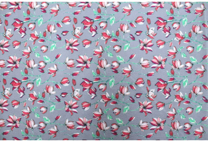 Tissu Velours Côtelé Fleur Magnolia Gris -Au Mètre