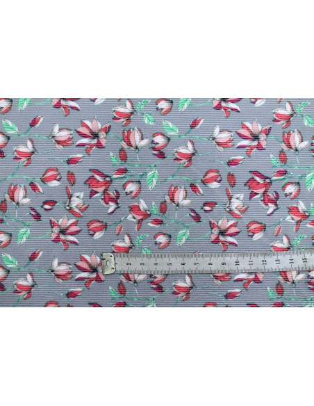 Tissu Velours Côtelé Fleur Magnolia Gris -Au Mètre
