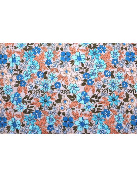 Tissu Velours Côtelé Fleur Hibiscus Beige -Au Mètre